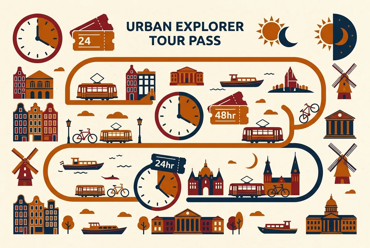 Infografía comparando el precio del bus turistico madrid entre el pase de 24 o 48 horas y la ruta nocturna única con iconos genéricos de reloj y billete